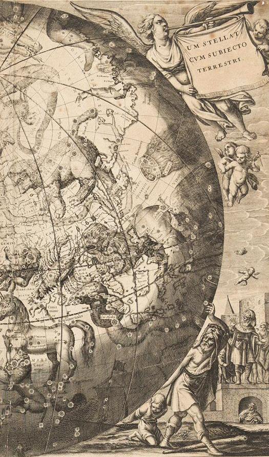 Detail of a cherub cartouche from a historical star atlas